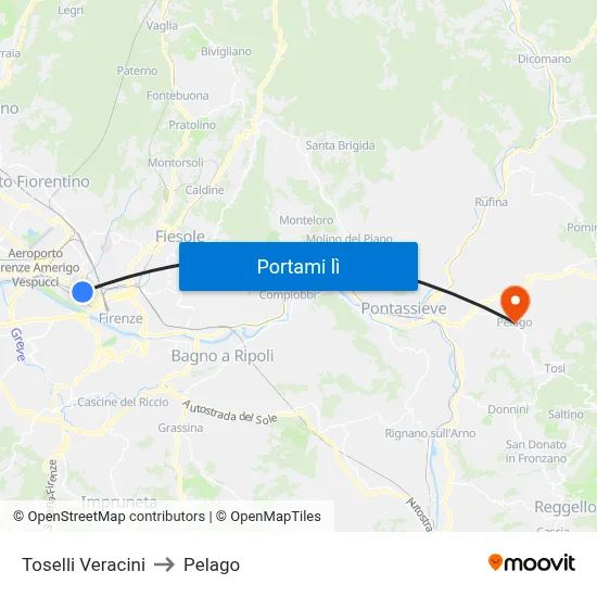 Toselli Veracini to Pelago map