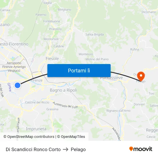 Di Scandicci Ronco Corto to Pelago map