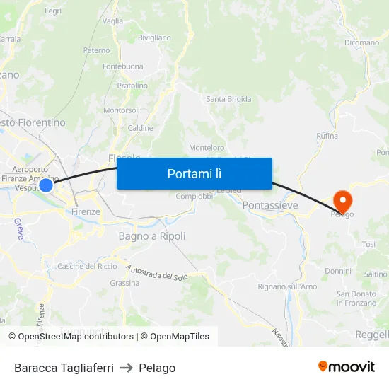 Baracca Tagliaferri to Pelago map