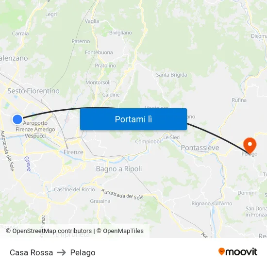 Casa Rossa to Pelago map