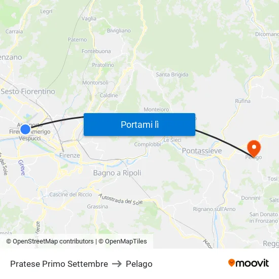 Pratese Primo Settembre to Pelago map