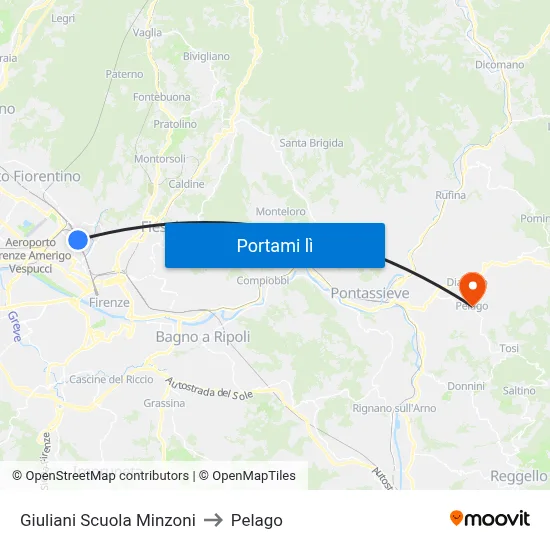 Giuliani Scuola Minzoni to Pelago map