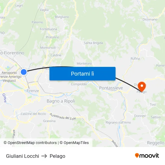 Giuliani Locchi to Pelago map