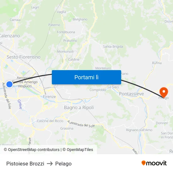Pistoiese Brozzi to Pelago map