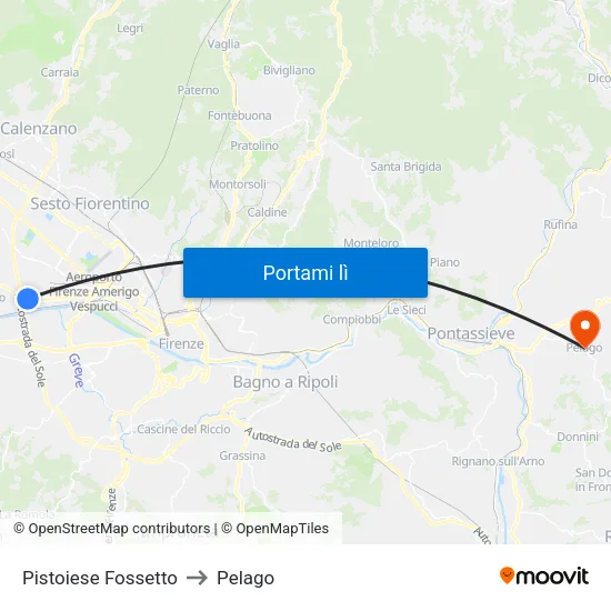 Pistoiese Fossetto to Pelago map