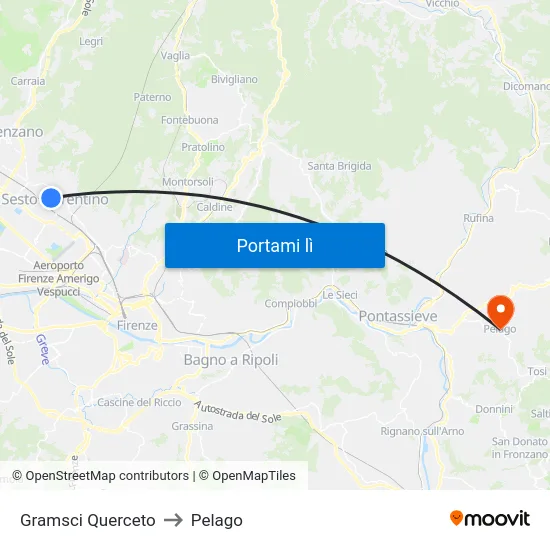 Gramsci Querceto to Pelago map