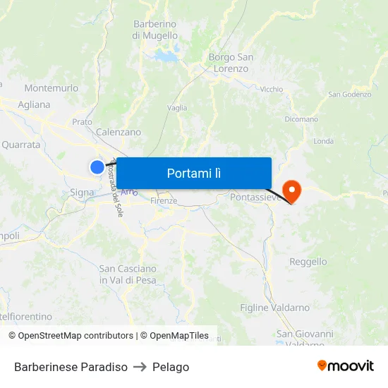Barberinese Paradiso to Pelago map