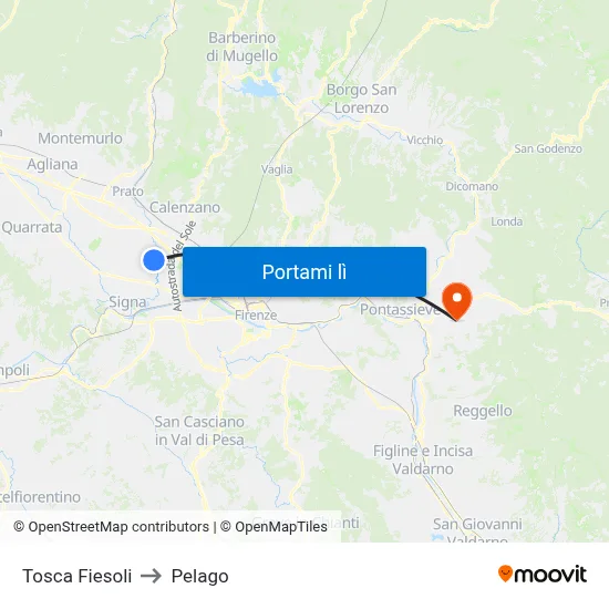 Tosca Fiesoli to Pelago map