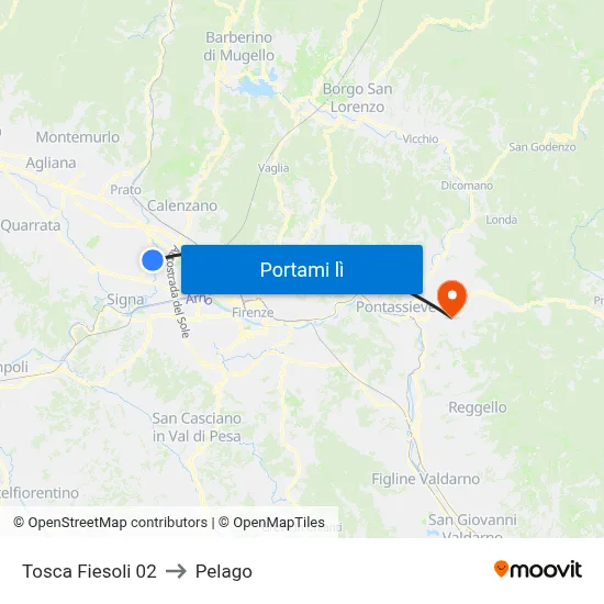 Tosca Fiesoli 02 to Pelago map