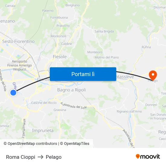 Roma Cioppi to Pelago map