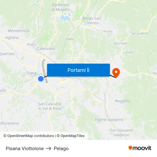 Pisana Viottolone to Pelago map