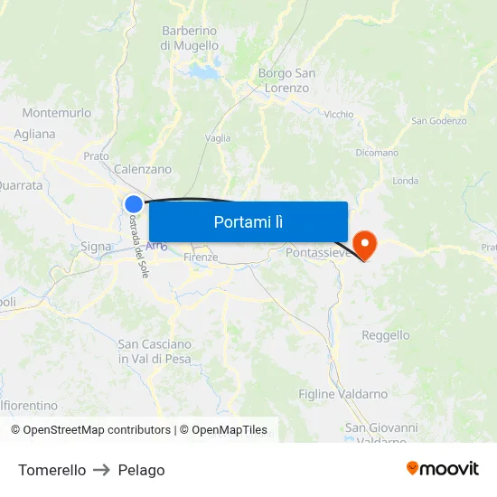 Tomerello to Pelago map