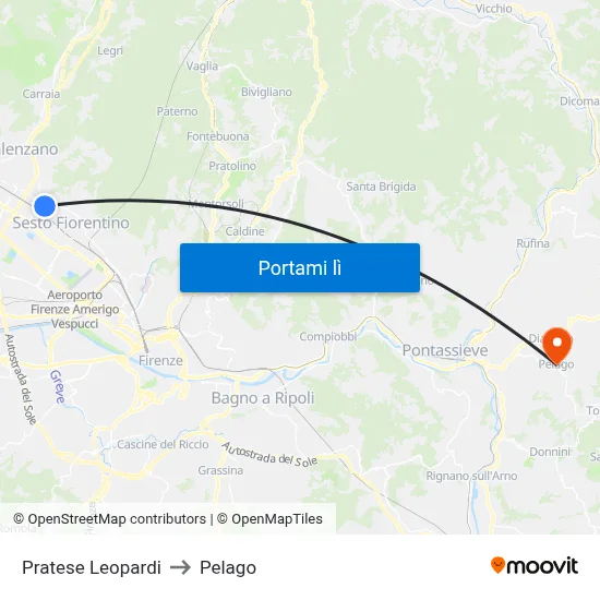 Pratese Leopardi to Pelago map