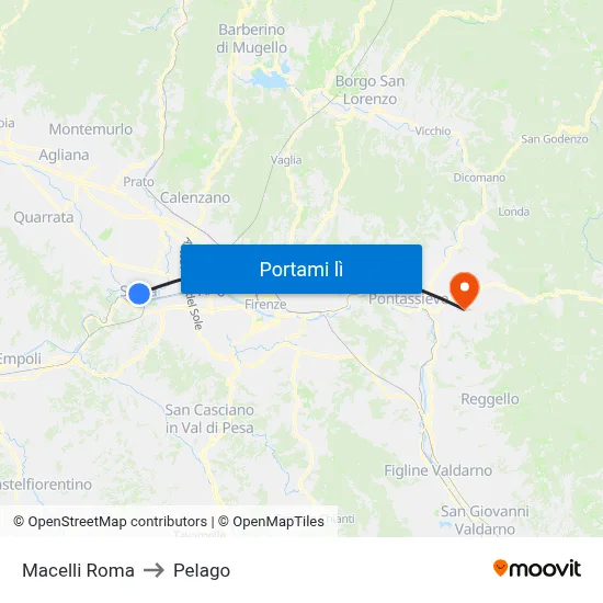 Macelli Roma to Pelago map