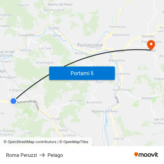 Roma Peruzzi to Pelago map