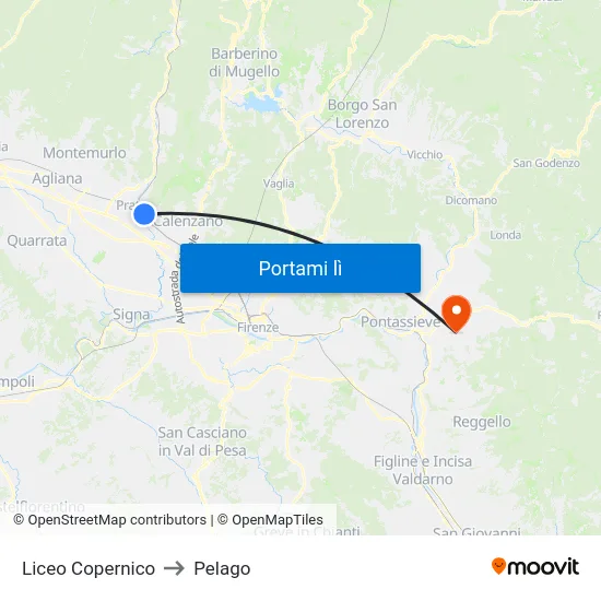 Liceo Copernico to Pelago map