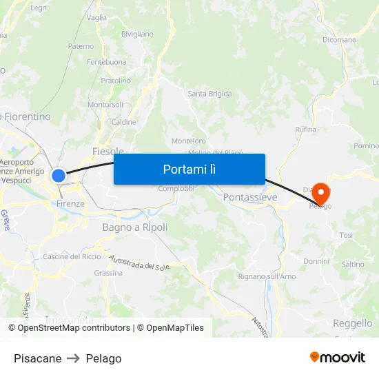 Pisacane to Pelago map