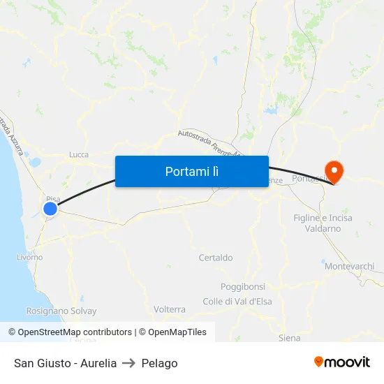 San Giusto - Aurelia to Pelago map