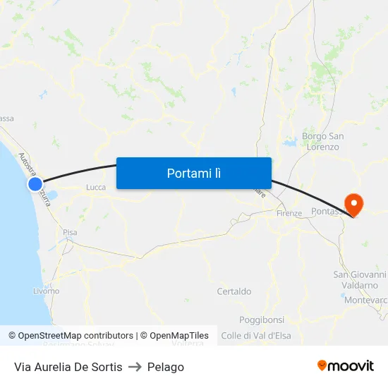 Via Aurelia De Sortis to Pelago map