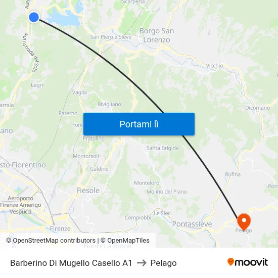 Barberino Di Mugello Casello A1 to Pelago map