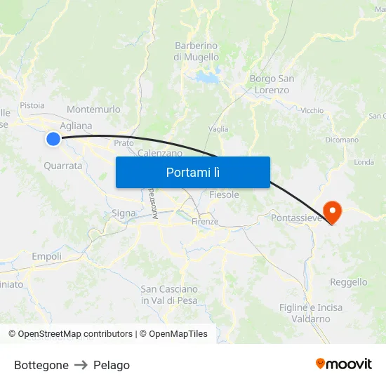 Bottegone to Pelago map