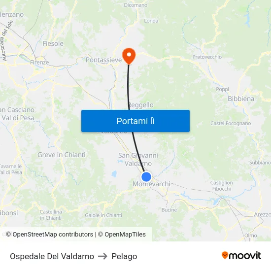 Ospedale Del Valdarno to Pelago map