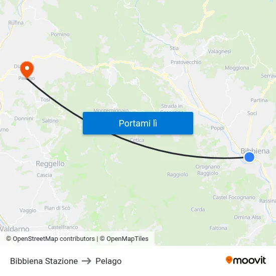 Bibbiena Stazione to Pelago map