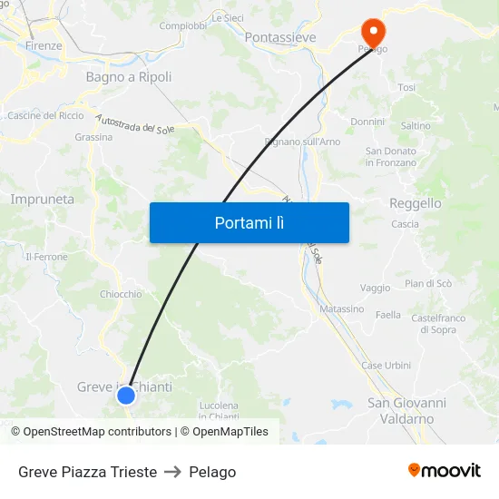 Greve Piazza Trieste to Pelago map