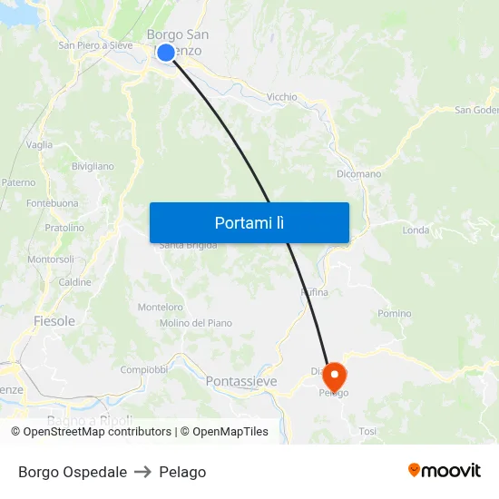 Borgo Ospedale to Pelago map