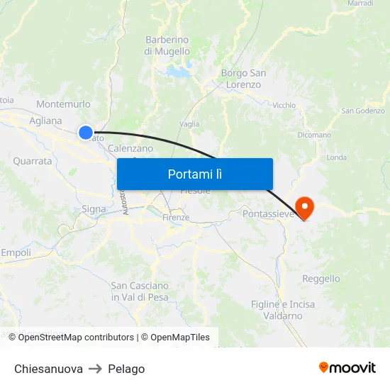 Chiesanuova to Pelago map
