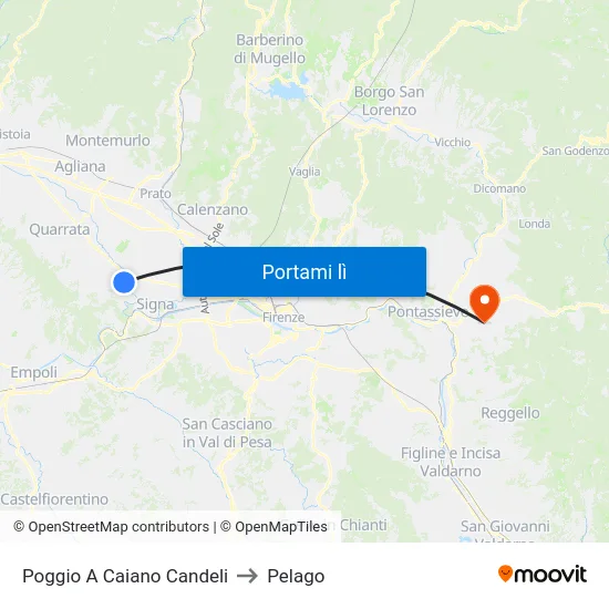 Poggio A Caiano Candeli to Pelago map