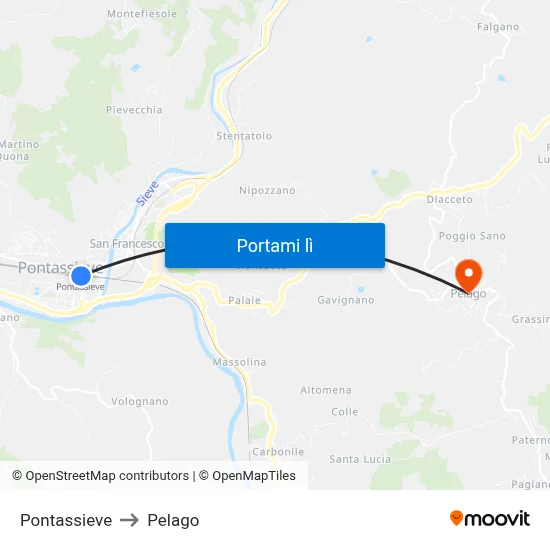 Pontassieve to Pelago map