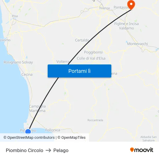 Piombino Circolo to Pelago map