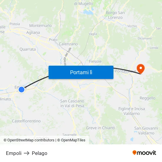 Empoli to Pelago map