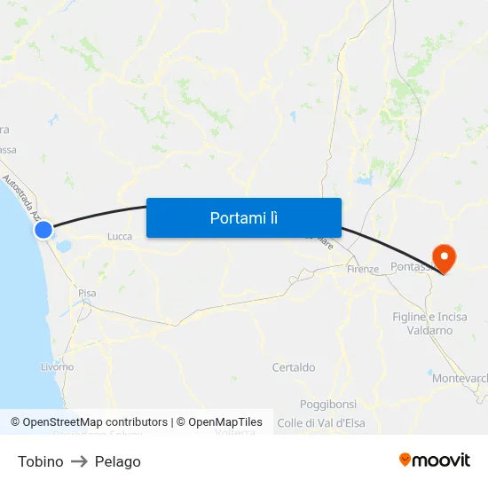 Tobino to Pelago map