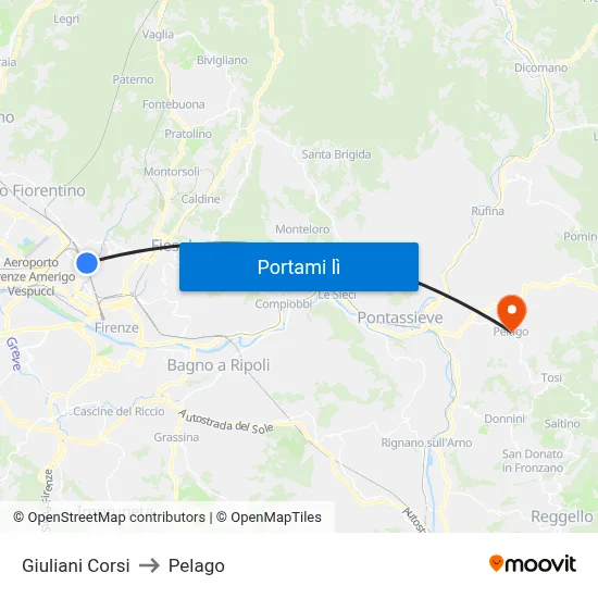 Giuliani Corsi to Pelago map