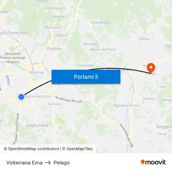 Volterrana Ema to Pelago map