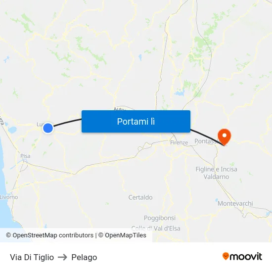 Via Di Tiglio to Pelago map