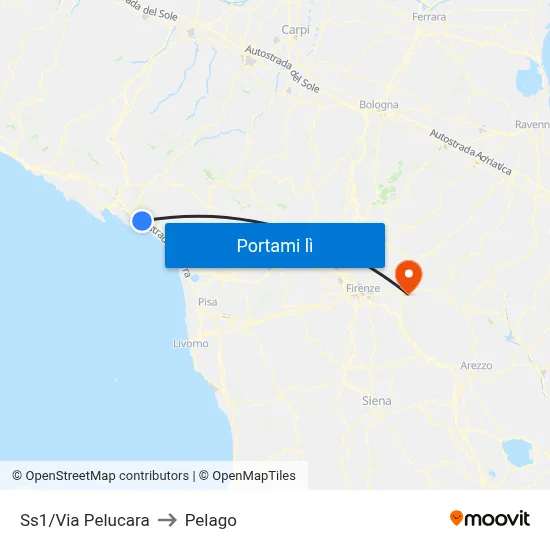 Ss1/Via Pelucara to Pelago map