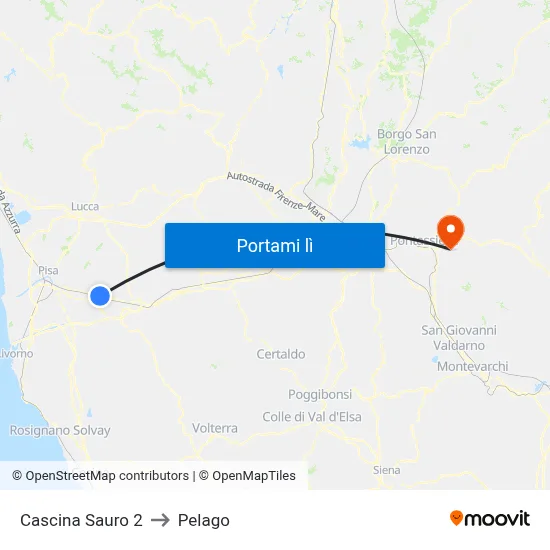 Cascina Sauro 2 to Pelago map