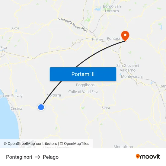 Ponteginori to Pelago map