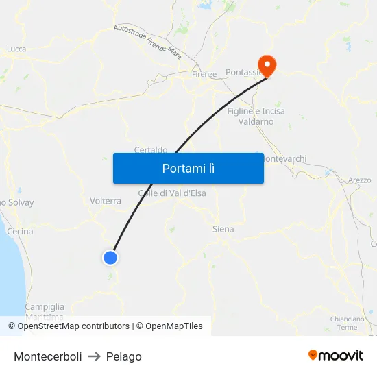 Montecerboli to Pelago map
