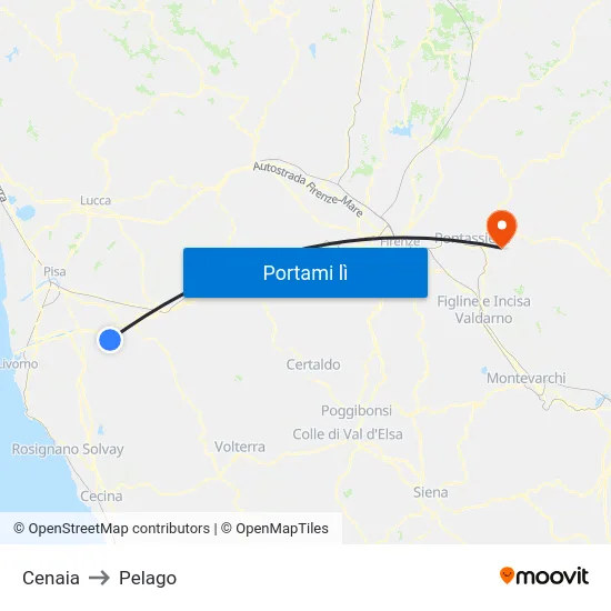 Cenaia to Pelago map