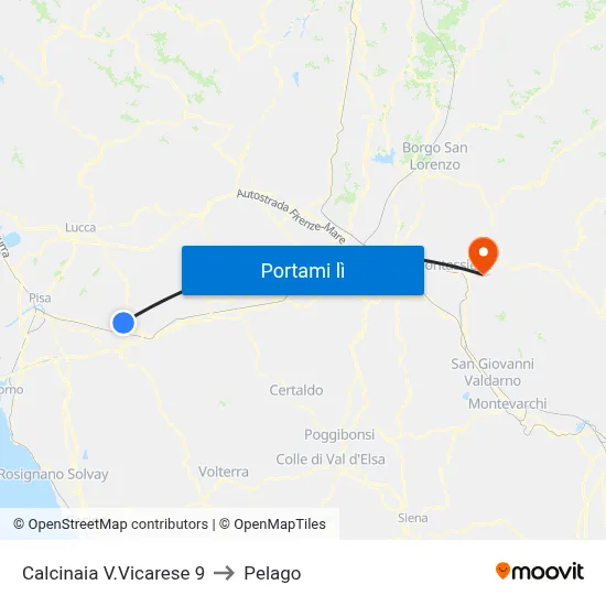 Calcinaia V.Vicarese 9 to Pelago map