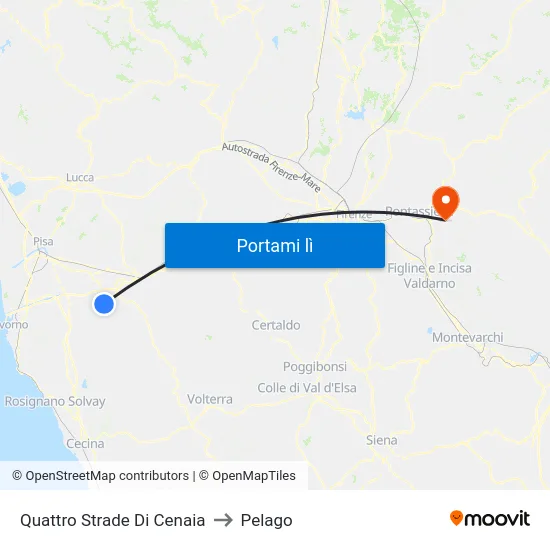 Quattro Strade Di Cenaia to Pelago map