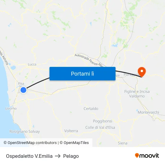 Ospedaletto V.Emilia to Pelago map