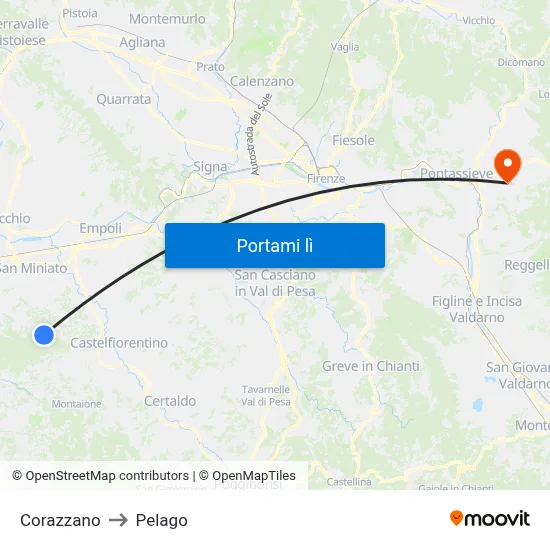 Corazzano to Pelago map