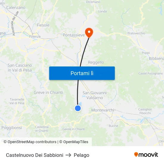 Castelnuovo Dei Sabbioni to Pelago map