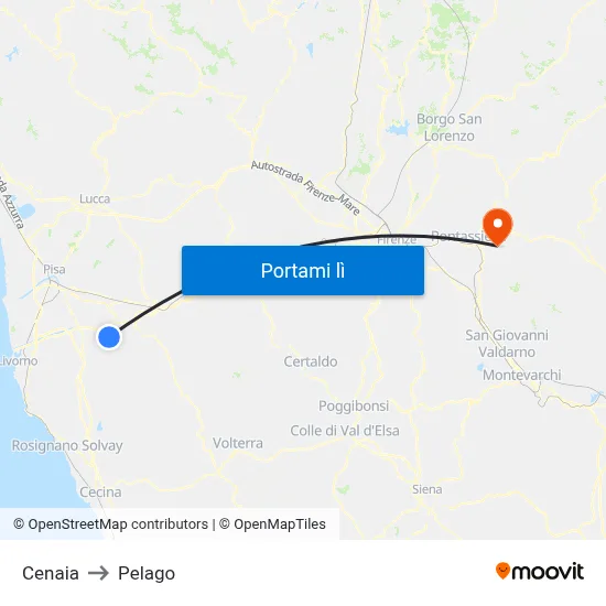 Cenaia to Pelago map