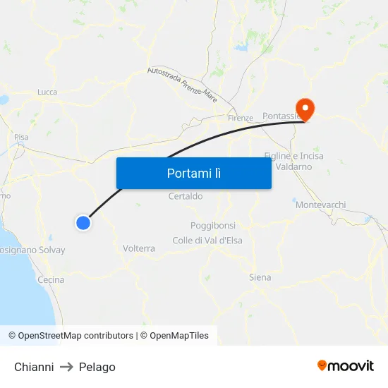 Chianni to Pelago map